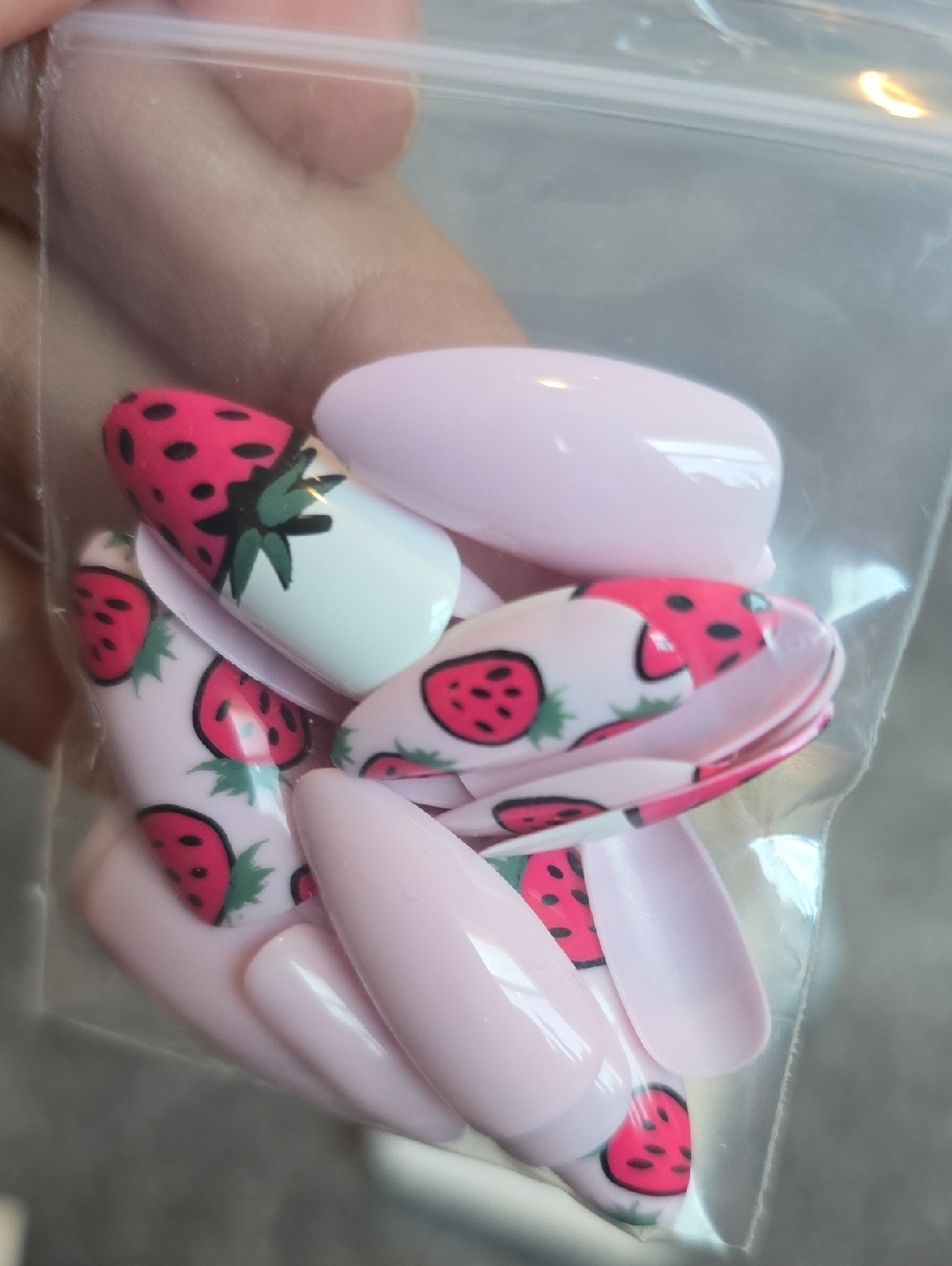 Kiss Press-On Nails Set - Pink Strawberry Accents Blue Galaxy Shimmer Lot Bundle - Picture 4 of 7